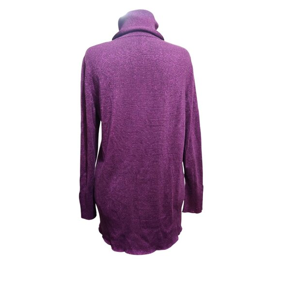 Plus Size 2X Womens Purple Sweater Metallic Shimmer Turtleneck Ribbed Cuff Tunic - Picture 2 of 15